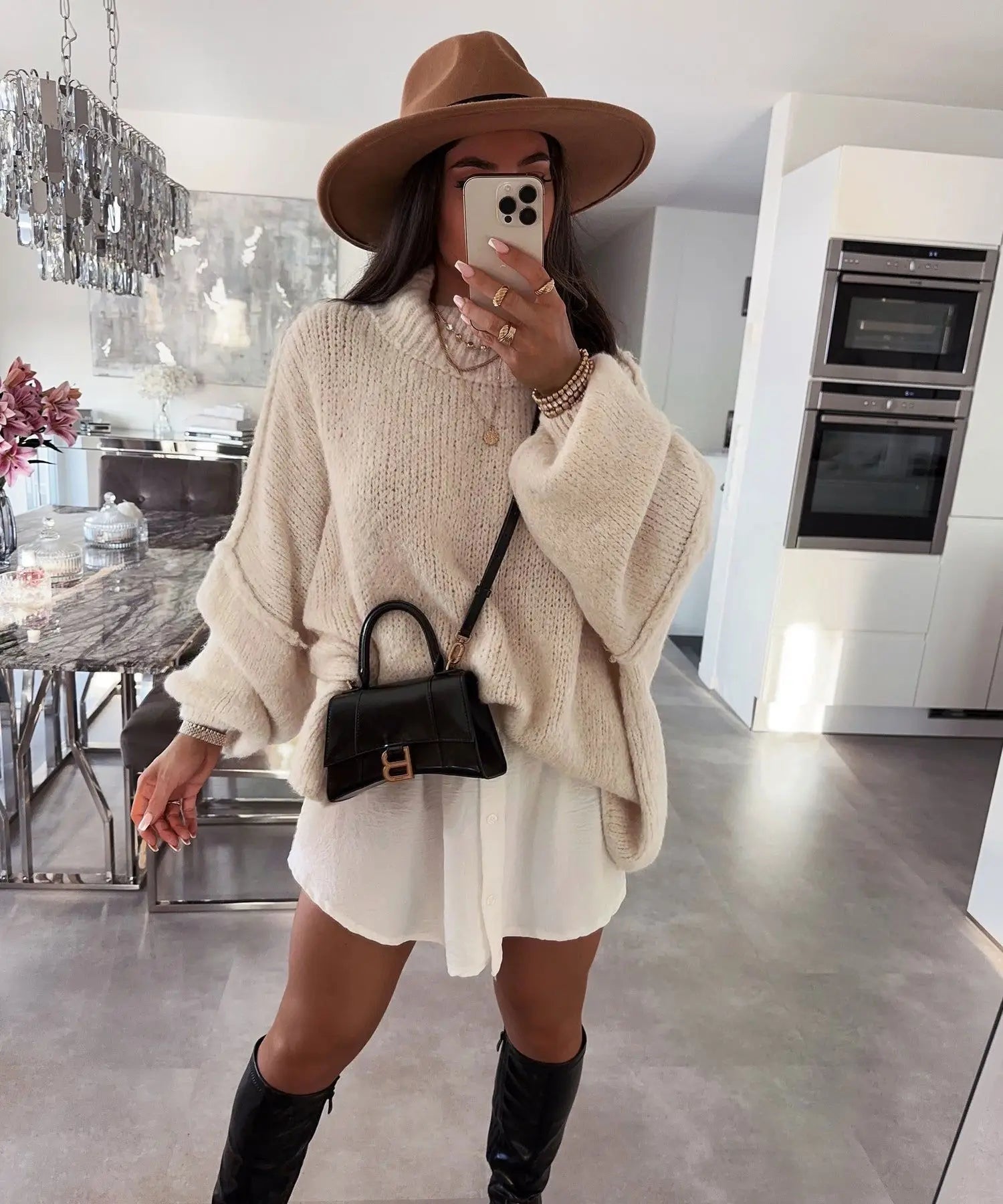 Cassia Jersey de Punto Oversized con Mangas Globo